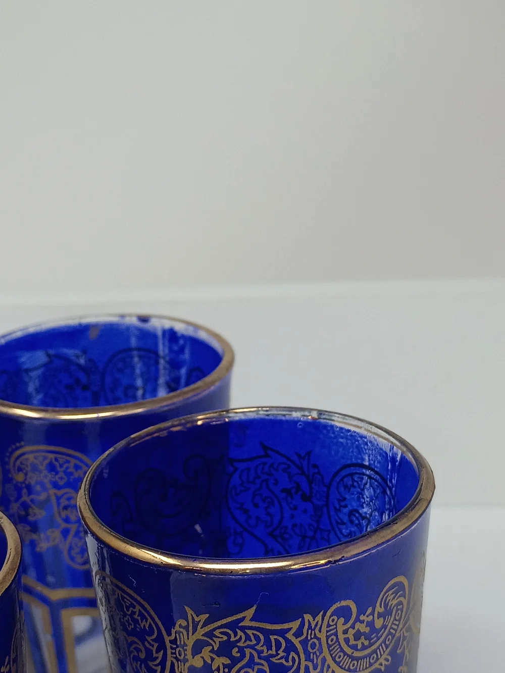 Set of 4 Cobalt Blue Gold-Trimmed Decorative Glasses